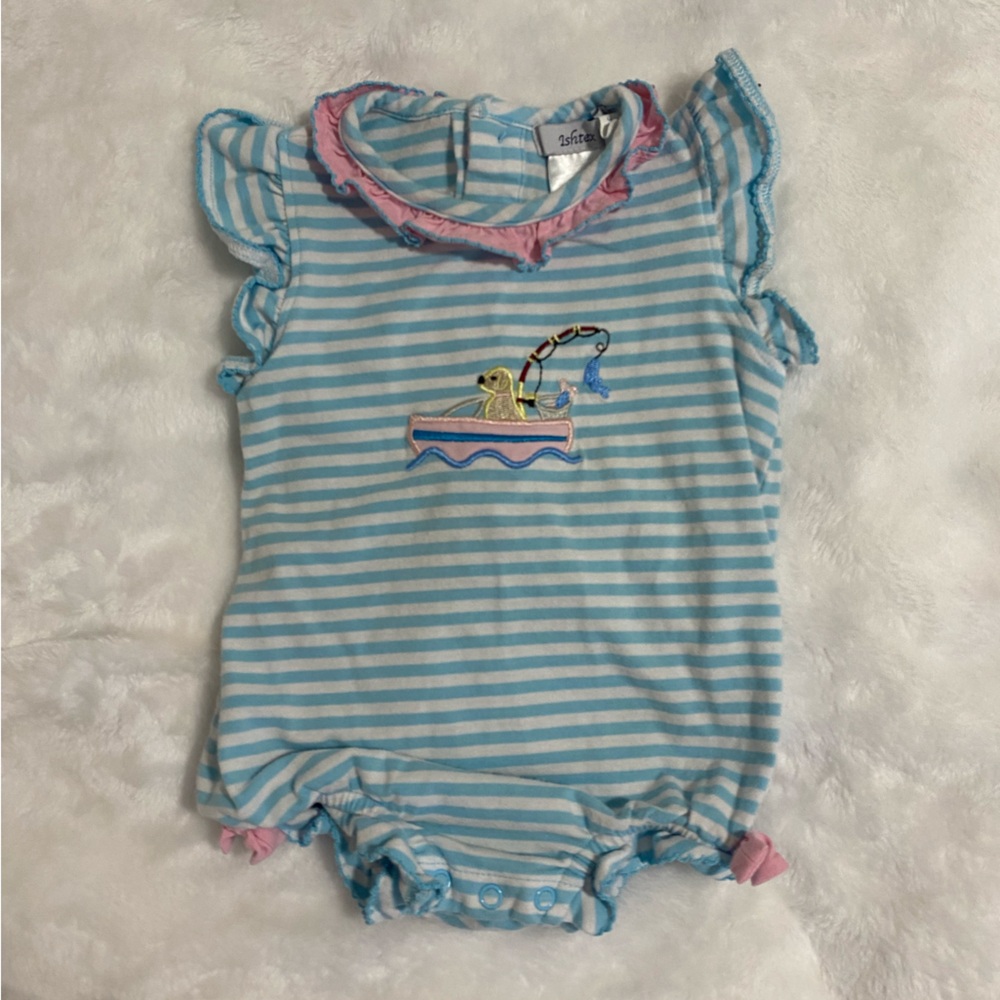 Baby Girl Fishing Bubble with Embroidery